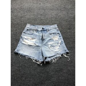 American Eagle Outfitters Shorts Womens 4 Blue Hi Rise Cutoff Denim Distressed
